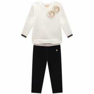 NEW MILON girl's sweater with flowers pant set in ivory